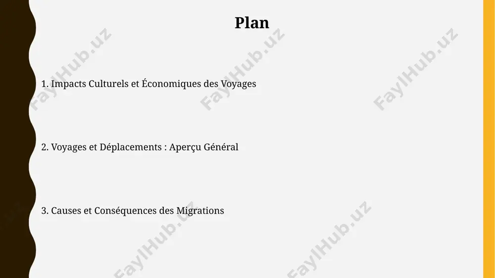 l et culturel des voyages et des migrations les voyages et migrations transforment les pratiques linguistiques, avec le bilinguisme en hausse de 15% dans certaines régions, et l'apparition de langues mixtes liées aux échanges. la diffusion de nouvelles formes artistiques, comme les musiques du monde représentant 7% du marché mondial, et les fusions culinaires, témoignent de l'impact créatif des migrations. études de cas de voyages et de migrations l'exode rural en chine, avec plus de 290 millions de migrants internes en 2023, illustre les défis de l'urbanisation rapide et de l'inégalité régionale. la grande migration africaine-américaine, de 1916 à 1970, a vu environ 6 millions de personnes se déplacer vers le nord, transformant la démographie urbaine des états-unis. l'avenir des voyages et des migrations l'augmentation des préoccupations environnementales pourrait entraîner une taxation plus élevée des vols long-courriers et une préférence pour des voyages plus lents et locaux, réduisant potentiellement les …