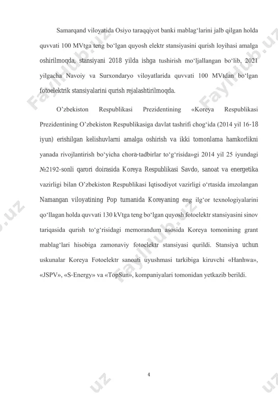 bilan ularning atrof muhitga ta’sir etishekologik jihatlarga о‘ziga xos muxim diqqat etiborga egadir. shunday fikr mavjudki, qayta tiklanadigan energiya manbalar hisobidan foydalienergiyani ishlab chiqarish ekologik mutlaqo “toza” deb hisoblanmoqda. bunday fikrmuammoli tavsiflarga ega, chunki organik va mineral yonilg‘ilar asosida an’anaviy energetikqurilamlarga qaraganda ushbu energiya manbalari atrof muhitga ta’sir etishi mutlaqo boshqaxususiyatlarga ega. ikkinchi tomondan, noan’anaviy va qayta tiklanadigan energiyamanbalarning atrof muhitga ayrim ekologik ta’sir etish turlari yetarli darajada о‘rganilmagan. 7 ushbu manbalarning atrof muhitga ta’sir etishiga qaraganda (ayniqsa uzoq muddatdavomida), ulardan foydalanish texnikaviy masalalar yuqori darajada о‘rganilgan. 20.1. quyosh energetikaning rivojlanishida ekologik kamchiliklar kо‘pchilik quyosh energetik tizimlarning asosiy kamchiligi quyosh kollektor, konsentrator, geliostat, issiqlik akkumulyatsiyalovchi tizimlar uchun qо‘shimcha maydonlar talab etiladi va kо‘p hollarda energiya iste’mol qiluvchi obektning maydonidan katta bо‘ladi. quyosh elektr stansiyalar (qes) eng katta energiya va material sig‘imli qurilmalarhisoblanadi. qeslar yetarli darajada о‘rganilmagan inshootlar bо‘lib, ular ekologik toza elektr stansiyalar deb hisoblash uchun hali tо‘lik asoslab berilmagan. …