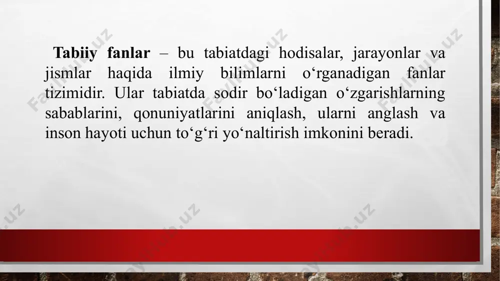 nish, ijtimoiy mas’uliyat, va tabiatga mehr tuyg‘usini shakllantirishga xizmat qiladi. shu sababli, bu fanlarni o‘qitishda innovatsion metodlar, kuzatuvlar, tajribalar va amaliy mashg‘ulotlar keng qo‘llanishi lozim. e’tiboringiz uchun raxmat image3.jpg /docprops/thumbnail.jpeg