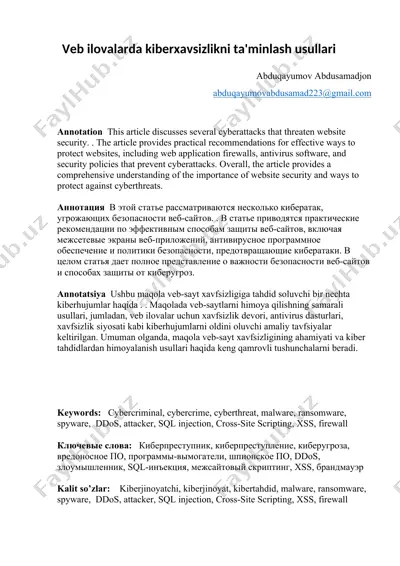 veb-sayt xavfsizligi tahlili — DOCX