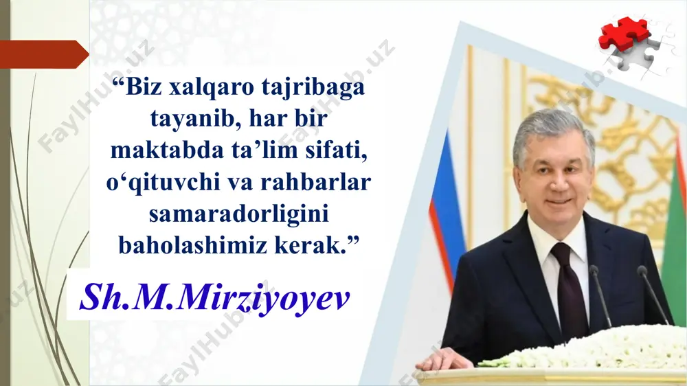 kamchiliklarni aniqlab ularni bartaraf etish. 1 2 3 adabiyotlar prezident mirziyoyevning taʼlim faoliyati, oʻqituvchilarning jamiyatdagi oʻrni va maktab taʼlimining ahamiyati haqida soʻzlagan nutqi 2021yil. tursunov b. va boshqalar. ta’lim uchun boshqarish va rahbarlik. toshkent: tdpu, 2020. (mahalliy maktab boshqaruvi haqida umumiy nazariy asoslar.) 2021-yilda a.avloniy nomidagi ilmiy-tadqiqot instituti talis-2018 xalqaro mezonlari asosidagi elektron so‘znoma o‘rganish natijalari. https://fr.pinterest.com/ https://dx.doi.org/10.1787/9789264258341-en. xorijiy tajriba aqshda o‘qituvchilar va maktabning kasbiy rivojlanishi chuqur tahlil qilishda muhim vosita sifatida ishlatiladi. talis asosli ta’lim siyosatini boshqarish va o‘qituvchilarni qo‘llab-quvvatlash bo‘yicha qarorlar qabul qilishda muhim ahamiyatga ega. yaponiyada talis maktab dasturlarida yuqori intizom va samaradorlikni saqlash, o‘qituvchilarning kasbiy faoliyatini nazorat qilish . mamlakatda o‘qituvchilarning o‘z ustida ishlashi, va tajriba almashishlarida muhim o‘rin tutadi. talis orqali texnologik jarayonlar muntazam baholab boriladi va milliy ta’lim standartlari bilan uyg‘unlashtiriladi. kanadada talis tizimi ta’lim sifatini monitoring qilishda muhim rol o‘ynaydi. bu dastur orqali hududiy va ijtimoiy tengsizliklar bartaraf etiladi, o‘qituvchilar va maktab rahbarlariga …