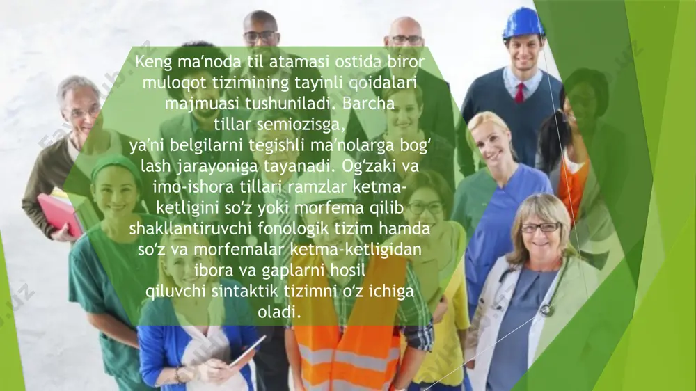 bu yozuv asta-asta rivojlanib, ideografik yozuv ga aylangan. ba`zi olimlar ushbu yozuv turini logografik yozuv deb ham atashadi, chunki bundagi so`zlar faqat narsalarni aks ettirmay, tildagi so`zlarni ham ifodalaydi. tildagi har bir so`z o`z simvoliga egadir. idiografik yozuvning birligini idiogramma deb yuritishadi.logografik yozuvning biroz mukammalashgan shakli iyeroglifik yozuv deb nom olgan. iyerogliflarda oz bo`lsa ham, ifodalanuvchi narsa bilan bog`langan biror xususiyat saqlanib turadi. bu yozuv qadimgi arabistonga va hozirgi xitoyga bog`liq. yuqorida keltirilgan barcha ma`lumotlardan shunday xulosaga kelishimiz mumkinki, yozuvning hayotimizdagi ahamiyati biz tasavvur qilganimizdan ko`ra ko`proq. har bir rivojlanayotgan til uchun yozuvning o`rni beqiyos. chunki til rivojlanishi uchun ham yozuv kerak. yozuvlarning barcha turi esa o`ziga hos vazifani bajaradi. biz har xil vaziyatlarda har xil yozuv turlaridan foydalanamiz. faqat asosiy muammo yozuvlardan to`g`ri aniq foydalanishdir. buning uchun esa yozuv haqida umumiy tushunchaga ega bo`lishimiz kerak. xulosa e’tiboringiz uchun rahmat. image1.jpeg image2.jpeg image3.jpeg image4.jpeg image5.jpeg image6.png /docprops/thumbnail.jpeg