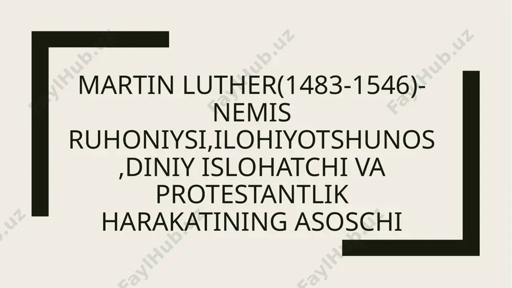 rkovning dunyoviy hokimiyatdan ajralishi va milliy cherkovlar tashkil etilishi kerakligini ilgari suradi. "bobil asirligi haqida risola" (1520 yil) lyuter bu asarida katolik cherkovining sakramentlar haqidagi ta'limotini tanqid qilib, faqat ikkita sakrament – suvga cho'mish va muqaddas kechlikni haqiqiy deb hisoblaydi. bibliyaning nemis tiliga tarjimasi (1522–1534 yillar) lyuterning bibliyani nemis tiliga tarjima qilishi muhim ahamiyatga ega bo'lib, bu orqali oddiy xalq muqaddas matnlarni o'qish va tushunish imkoniyatiga ega bo'ldi. bu ish nemis adabiy tilining rivojlanishiga ham katta hissa qo'shdi. lyuterning asarlari uning diniy va siyosiy qarashlarini keng ommaga yetkazishda muhim rol o'ynagan va yevropada cherkov islohotlari hamda protestantizmning shakllanishiga katta ta'sir ko'rsatgan. xulosa martin lyuterning diniy va siyosiy ta'limotlari yevropada cherkovning islohot qilinishida, jamiyatda erkinlik va tenglik g‘oyalarining shakllanishida muhim rol o‘ynadi. u cherkov va davlat munosabatlarini qayta ko‘rib chiqib, har bir insonning vijdon erkinligi va shaxsiy e’tiqod huquqini himoya qilish g‘oyalarini ilgari surdi. lyuterning siyosiy qarashlari davlat hokimiyati va uning …