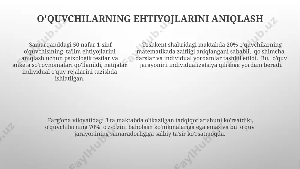 ik texnologiyalarni qo‘llash o‘quvchilarning 70% da mustaqil fikrlash qobiliyatini rivojlantirdi, shu jumladan, mantiqiy muammo yechish ko‘nikmalarini. e'tiboringiz uchun rahmat @taqdimot_robot image1.png image2.png image3.png