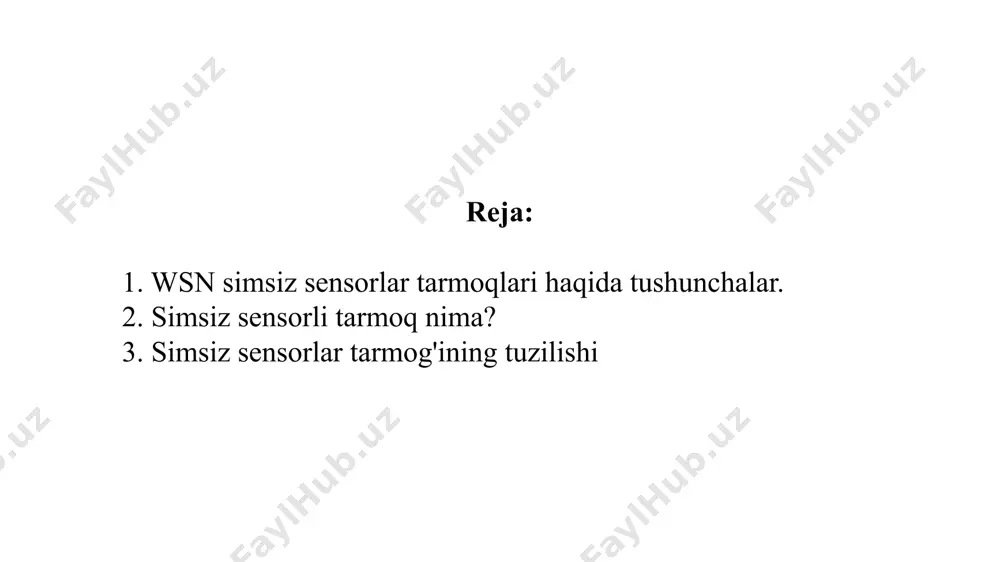 gan. sensor tugunlari narxi ham farq qiladi, bu alohida sensor tugunlarining murakkabligiga qarab bir necha yuzdan yuz dollargacha. sensor tugunlari uchun o'lcham va xarajat cheklovlari energiya, xotira, hisoblash tezligi va aloqa o'tkazuvchanligi kabi manbalarda tegishli cheklovlarni keltirib chiqaradi. wsn topologiyasi oddiy yulduzlar tarmog'idan rivojlangan ko'p hopli simsiz tarmoq tarmog'igacha bo'lishi mumkin. xoplar orasida tarqalish usuli marshrut yoki toshqin bo'lishi mumkin. kompyuter fanlari va telekommunikatsiyalarda simsiz sensorli tarmoqlar har yili o'tkaziladigan ipsn, sensys va ewsn kabi ko'plab seminarlar va konferentsiyalar bilan faol tadqiqot yo'nalishi hisoblanadi. 2010 yilga kelib, simsiz sensorli tarmoqlar butun dunyo bo'ylab taxminan 120 million masofadagi qurilmalarga etib bordi. elektron muhandis nuqtai nazaridan sensor yoki sensor - bu jismoniy jarayon yoki jismoniy hodisa haqida ma'lumot to'plash va uni qayta ishlash, o'lchash va tahlil qilish mumkin bo'lgan elektr signallariga aylantirish uchun ishlatiladigan asbobdir. sensorning yuqoridagi ta'rifida ishlatiladigan "jismoniy jarayon" atamasi harorat, bosim, yorug'lik, tovush, harakat, holat, oqim, namlik, radiatsiya va …