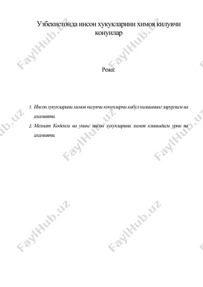 узбекистонда инсон хукукларини химоя килувчи конунлар — DOC