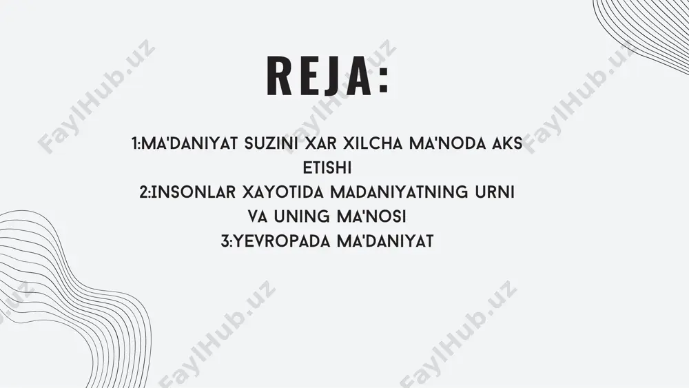 adaniyat faqat mavjud norma va urf-odatlarga r ioya qi l ish qobi l iyatini r ivoj lantir ishni emas, balki ularga r ioya qi l ish istagini rag ʻbatlantir ishni ham o ʻz ichiga olgan. madaniyat — umuminsoniy hodisa, faqat bir xalqqa tegishl i , faqat bir xalqning o ʻzigina yaratgan sof madaniyat bo ʻ lmaydi va bo ʻ l ishi ham mumkin emas. har bir mi l l iy madaniyatning asosiy qismini shu mil lat o ʻzi yaratgan bo ʻ lsada, unda ja-hon xalqlar i yaratgan umuminsoniy madaniyatning ulushi va ta ʼsir i bo ʻ ladi , a lbatta. madaniyat hech qachon sinf iy hodisa bo ʻ la olmaydi . madaniyat kishi lar faol iyatining faqat moddiy nati ja lar i (mashinalar , texnik inshootlar , san ʼat asarlar i , huquq, axloq normalari va hokazo)ni emas, shu bi lan birga, k ishi larning mehnat jarayonida voqe bo ʻ …