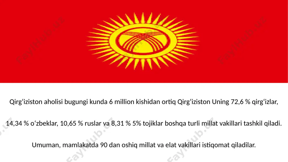 moqda. bu muammolarga qaramay, qirgʻiziston dunyoda biznes yuritish qulayligi indeksi boʻyicha 80-oʻrinni egallagan (2020-yil holatiga koʻra). 2012-yil oktyabr oyida qirgʻiziston milliy bankining xalqaro zaxiralari va xorijiy valyuta likvidligi 1,96 milliard aqsh dollariga yetdi, uning 8,6 foizi oltin zaxiralari hissasiga toʻgʻri keladi. 2012-yilda qirgʻiziston aktivlarini diversifikatsiya qilish uchun valyuta qabul qilish hajmi xitoy yuani va singapur dollari hisobiga kengaytirildi. 2012-yilda mamlakatda oltin sotib olish uchun 1 mlrd. som sarflanishi koʻzda tutilgan va xalqaro zaxiralardagi oltin ulushi 8,6% gacha oʻsgan. qirgʻiziston milliy banki kelgusida bu koʻrsatkichni 12–15% gacha oshirishni rejalashtirmoqda[22]. . inflyatsiya (ini) 10.6% (2020 tax.)[7] eksport $1.84 milliard (2022 tax.) valyutasi qirgʻiz somi moliyaviy yil kalendar yil savdo tashkilotlari jst, mdh, yoii, iht, shht, cisfta mamlakat guruhi rivojlanayotgan davlat[1] oʻrta daromaddan past boʻlgan iqtisodiyot[2] aholi 6,651,795 (2020)[3] yaim $9.02 milliard (nominal, 2022 tax.) $37.79 milliard (xqp, 2022 tax.)[4] yaim darajasi 142-oʻrin (nominal, 2019) 138-oʻrin (xqp, 2020) yaim oʻsishi 3.8% (2018) 4.5% …