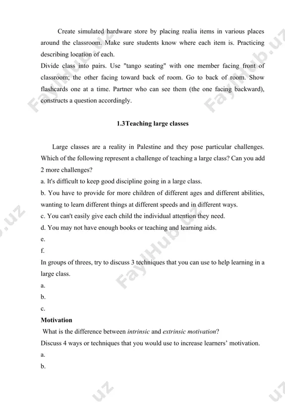 language” (richards and rodgers 1986:3). 2. reading and writing are emphasized and no focus on listening and speaking. 3. students learn vocabulary in bilingual lists: l1 and l2 are always compared. 4. accuracy is emphasised and grammatical rules are taught explicitly (deductively). 5. deductive learning is essential: the teacher gives rules explicitly then the rules are reinforced with examples and exercises. 6. l1 is the medium of instruction classes are taught in the students' mother tongue, with little active use of the target language. 7. the role of the teacher is very traditional and authoritarian in the classroom. 8. most of the interaction in the classroom is from the teacher to the students. there is little student initiation and little student-student interaction. in-class reflection ………………………………………………………………………………………………………………………………………………………………………………………………………………………………………………………………………………14 the direct method principles & characteristics 1. advocated first by french and german educators and then introduced to american commercial language schools by berlitz at …