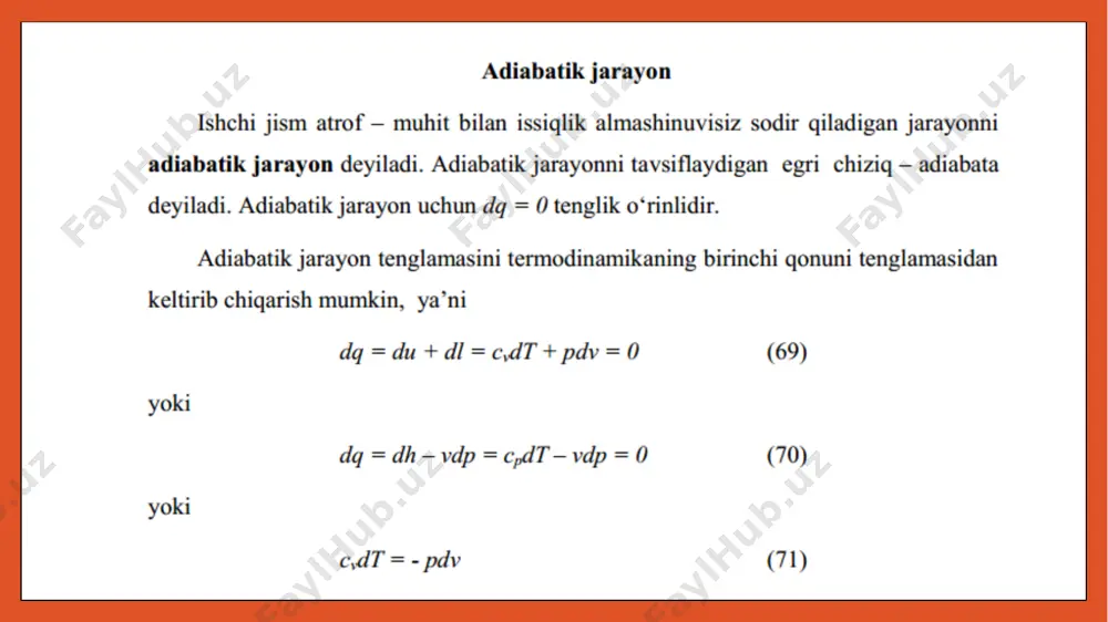 sig’imi quyidagi tenglama qaysi qonunni ifodalaydi ? pv=const dalton qonuni boyl–mariott qonuni 1 termodinamika 1 qonuni sharl qonuni absolyut nol xarorat necha kelvin? 273 k 0 k 100 k 373 k entalpiyaning matematik ifodasini ko‘rsating? cp - cv=r i=u+pv dq=du+dl dq=di+vdp xavoning zichligi p=1,29 kg/m3 ga teng bo‘lsa, solishtirma hajmini aniqlang? 1,29 m3/kg 0.77 m3/kg 0,65 kg/m3 0,11 kg/m3 bosim deb nimaga aytiladi? jism egallagan xajm birlik yuzaga normal bo’yicha ta’sir etuvchi kuch birlik yuzaga normal bo’yicha ta’sir etuvchi bosim yuza birligiga ta’sir etuvchi energiya 100 gradus xaroratni absolyut xarorat shkalasi bo‘yicha ifodalang? 273,15 k 100 k 373,15 k 0 k savollaringiz bormi? uzoq umr ko'ring e'tiboringiz uchun rahmat ! image1.png image2.png image3.png image4.png image5.png image6.png image7.png image8.png image9.png image10.png image11.png image12.png image13.png image14.png image15.png image16.png image17.png image18.png image19.png image20.png image21.png image22.png image23.png image24.png image25.png image26.png image27.png image28.png image29.png image30.png image31.emf image36.png image37.wmf image38.jpeg /docprops/thumbnail.jpeg