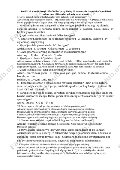 ona tili fanidan yakuniy nazorat testi — DOCX