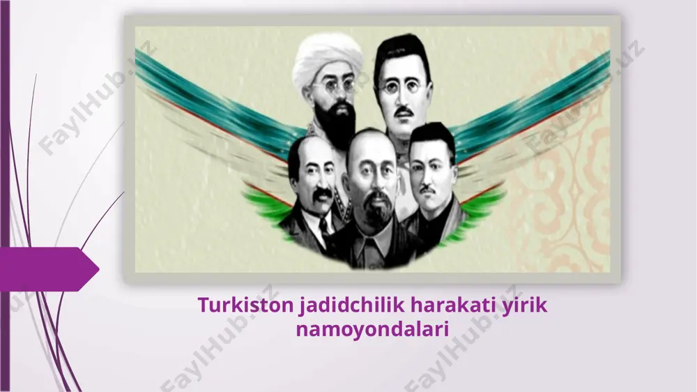 saidazizovning “ustodi avval”, behbudiy “risolayi asbobi savod”, “risolayi jug’rofiya” munnavar qori “adibi avval”, “adibi soniy”rustambek yusufbek o’g’lining “ta’limi avval” , a.ibodiyevning “tahsilul alifbo” darsliklari nashr etishdi. lekin afsuski, sho’ro tuzmidagi shavqatsiz adolatsizliklar bu marifatparvarlarni ham chetlab o’tgani yo’q va ularga boshidan qarishilik ko’rsatishgan. bir maktabni yopsa ikkinchisini ochgan. bir ma’rifatparvar adolatsizlik qurboni bo’lsa o’rniga boshqasi kelaverdi. 1918-yilga kelib turkiston hududida 104 ta yangi usulmaktablari bo’lib ularda 10343 ta bola ta’lim olgan. 1918-19-yillarda jadid maktablari davlat maktablariga aylantirib xalq maktablari nomini olgan. turkiston jadidchilari “…haq yo’lida boshim ketsa ‘eh” deytdigan yigit emasman” abdulla qodiriy e’tiboringiz uchun raxmat image2.jpg image3.jpg image4.jpg image5.jpg image6.jpg image7.jpg image8.png image9.jpg image10.jpg image11.jpeg image12.png image13.png image14.png image15.jpg image16.jpg image17.jpg /docprops/thumbnail.jpeg