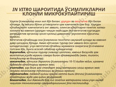 in vitro шароитида ўсимликларни клонли микрокўпайтириш — PPTX