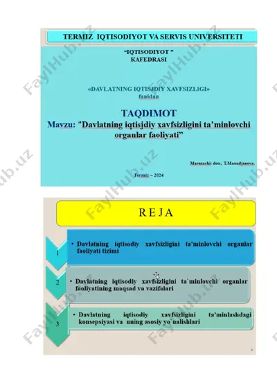 davlatning iqtisodiy xavfsizlik organlari faoliyati tizimi — DOCX