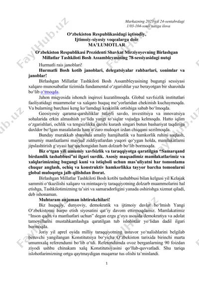 bmt bosh assambleyasi 78-sessiyasidagi nutq — DOCX