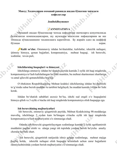 ommaviy ishdan bo‘shatish chog‘idagi kafolatlar taqdimoti — DOCX
