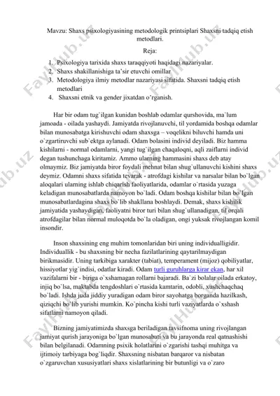 shaxs psixologiyasining metodologik printsiplari — DOCX