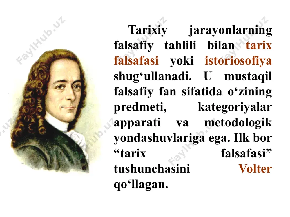 t tushunchasining mazmuni. falsafada faoliyat insonga xos bo‘lgan va tashqi dunyoni oqilona o‘zgartirishga qaratilgan faollikning alohida shakli sifatida tavsiflanadi. ijtimoiy falsafada faoliyat ijtimoiy jarayonlarni amalga oshirish, insonning o‘z imkoniyatlarini ro‘yobga chiqarish, o‘zini qurshagan dunyo bilan aloqaga kirishish usuli sifatida qaraladi tarix falsafasining dunyoqarashga doir funksiyaslari: tarix falsafasining nazariy funksiyasi shundan iboratki, u tarixiy jarayonni teran anglab yetish va u haqda nazariya, ya’ni tarixiy jarayonning mavjudligi, mazmuni, rivojlanish yo‘nalishi haqidagi qarashlar tizimi darajasida xulosa chiqarish imkonini beradi. tarix falsafasining metodologik funksiyasi uning qoidalarini tarixiy o‘tmishning u yoki bu ijtimoiy fanlar doirasida o‘rganiluvchi ayrim hodisalari va voqealarini o‘rganish jarayonida amalga tatbiq etish imkoniyatidan iborat. tarix falsafasining prognostik funksiyasi shundan iboratki, tarixiy jarayon qonuniyatlarini bilish jamiyat, uning ayrim kichik tizimlarining rivojlanish tendensiyalarini, tarix voqealari, kishilar faoliyatining yaqin va uzoq kelajakdagi oqibatlarini bashorat qilishga yordam beradi. tarix falsafasining rivojlanishi jarayonida tarixiy bilishga bir qator metodologik yondoshuvlar vujudga keldi. ularning ichida monistik va plyuralistik; chiziqli …