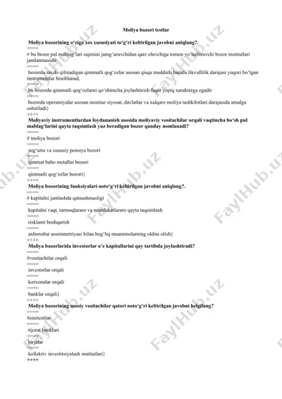 moliya bozori testlar — DOCX