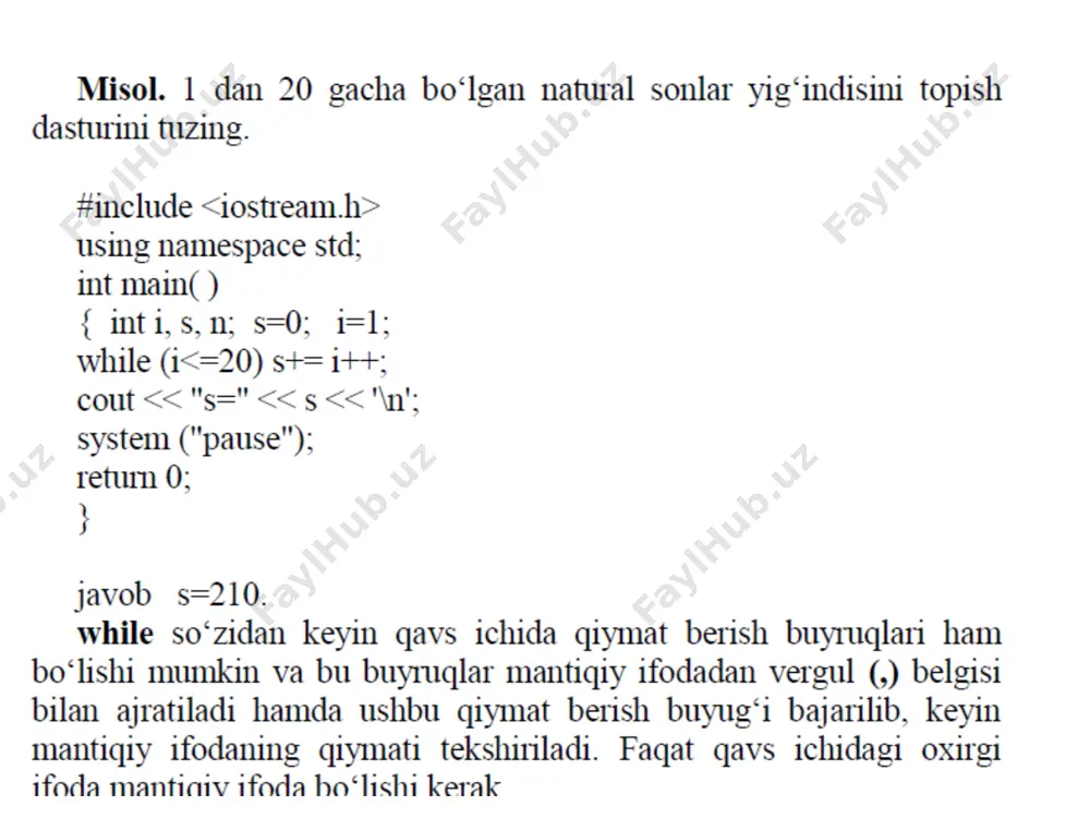 c++ dasturlash tilida shartli takrorlanuvchi jarayonlarni dasturlash, while va dowhile operatorlari. - Page 3