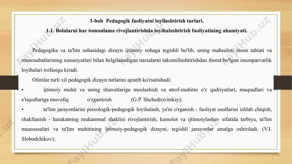 yosh kattalashgan sari ruhiy faoliyat boyib boraveradi, shu bilan birga teskari jarayon ham ro‘y beradi, shu sababli har bir yosh uchun shaxsning sensor, aqliy, hissiy, irodaviy, sababiy tomonlari kabi xususiyatlar xosdir, ular orasidagi o‘zaro aloqa o‘zgaradi, bu esa rivojlanishning umumiy darajasiga, xulq-atvorni tartibga solishga ta’sir ko‘rsatadi. yosh bilan birga faoliyatning yetakchi turi ham o‘zgaradi. biroq shaxsning ruhiy rivojlanish darajasi faqat yashalgan yillar natijasi emas: har qanday yoshda, ayniqsa, bolalikda tarbiya va ta’lim sistemasi, shaxsning faoliyati va faolligi hal qiluvchi ta’sir ko‘rsatadi. yosh bilan bogdiq rivojlanish muddatlarida o‘ziga xos siljishlar ham bolishi mumkin. 2.1.maktabgacha yoshdagi bolalarni o'qitishda multimedia taqdimotlari jamiyat va ishlab chiqarishning zamonaviy taraqqiyotini axborot-kommunikatsiya texnologiyalarisiz tasavvur etib bo‘lmasa kerak. hech shubha yo'qki, har bir o'qimishli odam kompyuterga ega bo'lishi kerak. kompyuter bolamizning hayotiga tezda kirib bormoqda. deyarli barcha ota-onalar chaqaloqni rivojlantiradigan va o'rgatadigan kompyuter dasturlarini o'zlashtiradilar. avval klaviaturada baraban chalishni yaxshi ko'radigan, lekin sichqonchani qanday ishlatishni hali bilmagan bolalar …