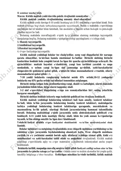 kichik maktab yoshi davrida psixik rivojlanish xususiyatlar — PDF