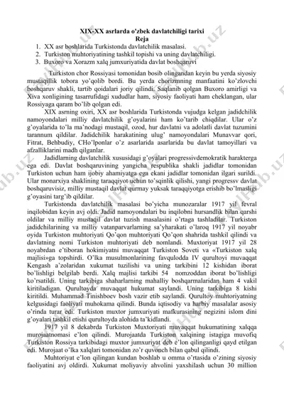 xix-xx asrlarda o'zbek davlatchiligi tarixi — DOCX