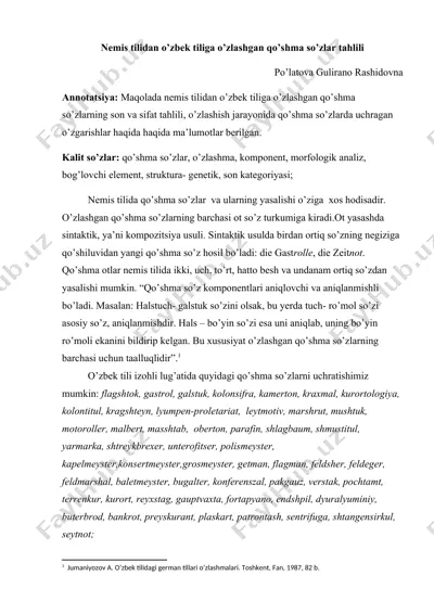 nemis tilidan o’zbek tiliga o’zlashgan qo’shma so’zlar tahlili — DOCX