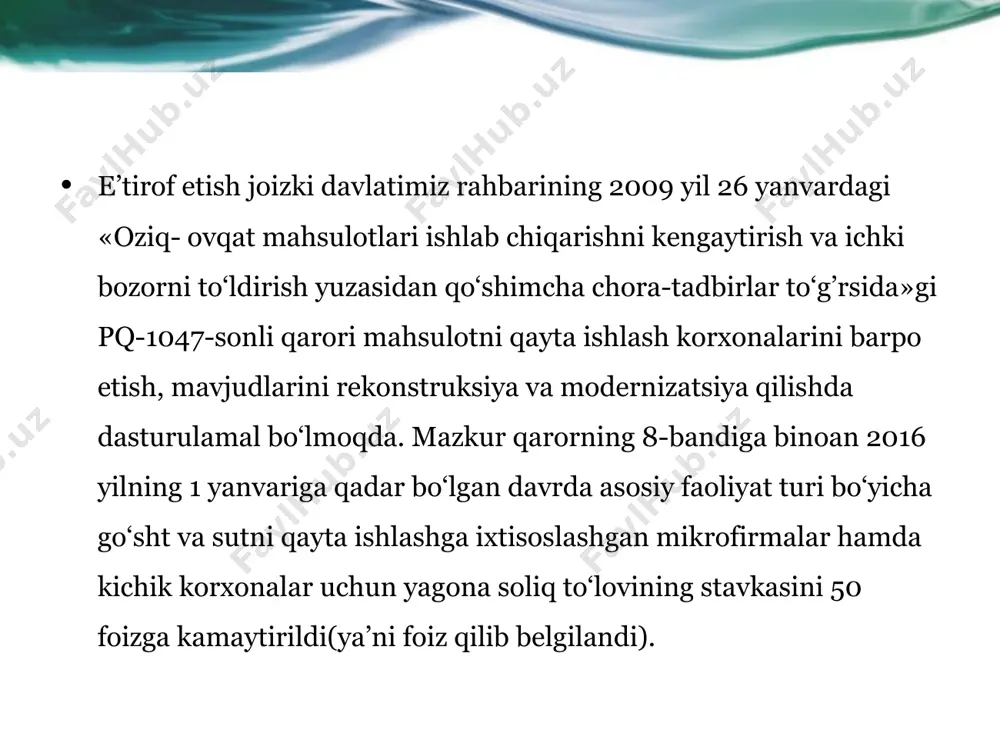 ti ikkinchi tarafdan organizmning xujayralari sog’lom o’sishiga yordam beruvchi b12 vitaminini o’z tarkibiga oladi. mol go’shti tarkibida temir va rux moddalari juda ko’p. cho’chqa go’shtiga o’xshab mol go’shtini ham onda- sonda iste’mol qilish kerak. bug’u go’shti sotuvi faqat veterinarlarning nazorati ostida amalga oshiriladi. u go’shtning kam yog’li va boy ta’mli xususiyatlarga ega. quyonning go’shti sifatli, proteinlarga boy, ya’ni 20%dan yuqori va kam yog’li (3-5%) bo’ladi. bundan tashqari, bu go’sht minerallarga (tuzlar, kalsiy va fosfor), vitaminlarga (asosan b guruhi) va mikroelementlarga (mis, kobalt, rux) boydir. quyon go’shtining yana bir muhim tarafi bu inson organizmi tomonidan proteinlarning 90% yuqori o’zlashtirish darajasidir.shuni ham aytib o’tish kerakki bu go’shtning xolesterol darajasi past, shuning uchun ham u qon aylanishi tizimi buzilganlarga foydali. bug’u go’shti quyonning go’shti ziravorlar. kolbasa mahsulotlari ishlab chiqarish uchun ishlatiladigan materiallar ziravorlar – go‘shtdan tayyor mahsulotlar tayyorlashda, ularga xushbo‘y hid va yoqimli, achchiqroq ta’m beruvchi o‘simlik ziravorlaridan foydalaniladi. ular oshqozon suyuqligining ajralishini …