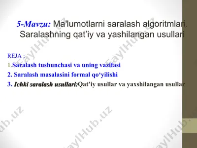 ma'lumotlarni saralash algoritmlari — PPT