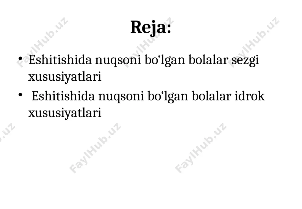 arlar butun so'zlarning vizual artikulyatsion tasvirlarini ajrata oladilar. vizual sezgilarga qo'shimcha ravishda, karlar orasida bilish jarayonida taktil va harakat sezgilari ham muhim rol o'ynaydi. inson harakat va eshitish analizatorlari o’zaro bog’liqdir. bu eshitish analizatori shikastlanganda, tovush stimullarining nutq-harakat analizatoriga ta'siri qilmasligi natijasida - nutqning rivojlanmasligida yaqqol namoyon bo’ladi. eshitish analizatorining buzilishi natijasida artikulyatsion harakatlar sust va noaniq bo’ladi. kar bolalardagi eshitish buzilishlari nafaqat artikulyatsion harakat sezgilariga, balki nafas olish apparatiga ham salbiy ta'sir ko’rsatadi. ko'pgina surdopedagoglar (v. i. fleri, n. m. lagovskiy, f. a. rau) kar bolalar harakat sezgilarining o'ziga xos xususiyatlarini o’rganganlar, bu karlarning harakatlarida ba'zi diskoordinatsiyani, harakatlanishdagi o’zgarishlar, noteksiliklarni namoyon bo’lishi bilan xarakterlanadi. enb bolalar, atrofdagi tovushlarni eshitmaganliklari tufayli, fazoda harakat qilishda qiyinchiliklar kuzatilishi mumkin, shuningdek fazoviy hamda vaqt tasavvurlari ham sog’lom tengdoshlariga qaraganda sekinroq rivojlanadi. e’tiboringiz uchun rahmat! image1.jpeg image2.jpeg image3.jpeg image4.jpeg image5.png image6.jpeg image7.png image8.png image9.jpeg image10.png image11.jpeg image12.jpeg /docprops/thumbnail.jpeg