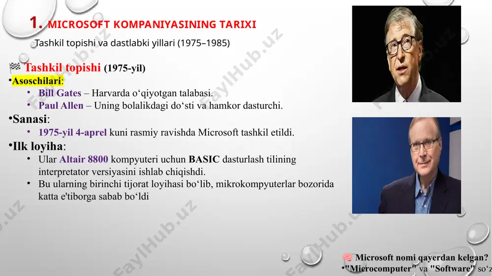 odeli: 2001-yil 🔑 asosiy ma’lumotlar: microsoft tomonidan ishlab chiqilgan video o‘yin konsoli. sony playstation va nintendo bilan raqobatlashadi. xbox o‘yin platformasi orqali foydalanuvchilar yuqori sifatli 3d o‘yinlarni o‘ynashlari mumkin. 🔁 asosiy modellar: xbox (2001) xbox 360 (2005) – mashhurlikka erishgan versiya xbox one (2013) – onlayn o‘yinlar va media funksiyalar xbox series x / s (2020) – yangi avlod, tezlik va grafik sifati yuqori 🌐 xbox live: onlayn o‘yin o‘ynash, do‘stlar bilan bog‘lanish, raqamli o‘yin xarid qilish imkonini beradi. 👥 2. linkedin – ijtimoiy tarmoq (professional) 📅 xarid qilingan yili: 2016-yil, microsoft linkedin’ni 26 milliard dollarga sotib oldi. 🔑 asosiy ma’lumotlar: ish va professional aloqa uchun yaratilgan ijtimoiy tarmoq. 900+ million foydalanuvchiga ega. ish qidirish, cv joylash, kompaniyalar va xodimlar bilan aloqa qilish imkonini beradi. 🧩 microsoft integratsiyasi: office 365 bilan bog‘langan (masalan, outlook ichidan linkedin profilini ko‘rish). ma’lumotlarni sun’iy intellekt yordamida tahlil qilish imkoniyati. reja 3: ipo va moliyaviy …