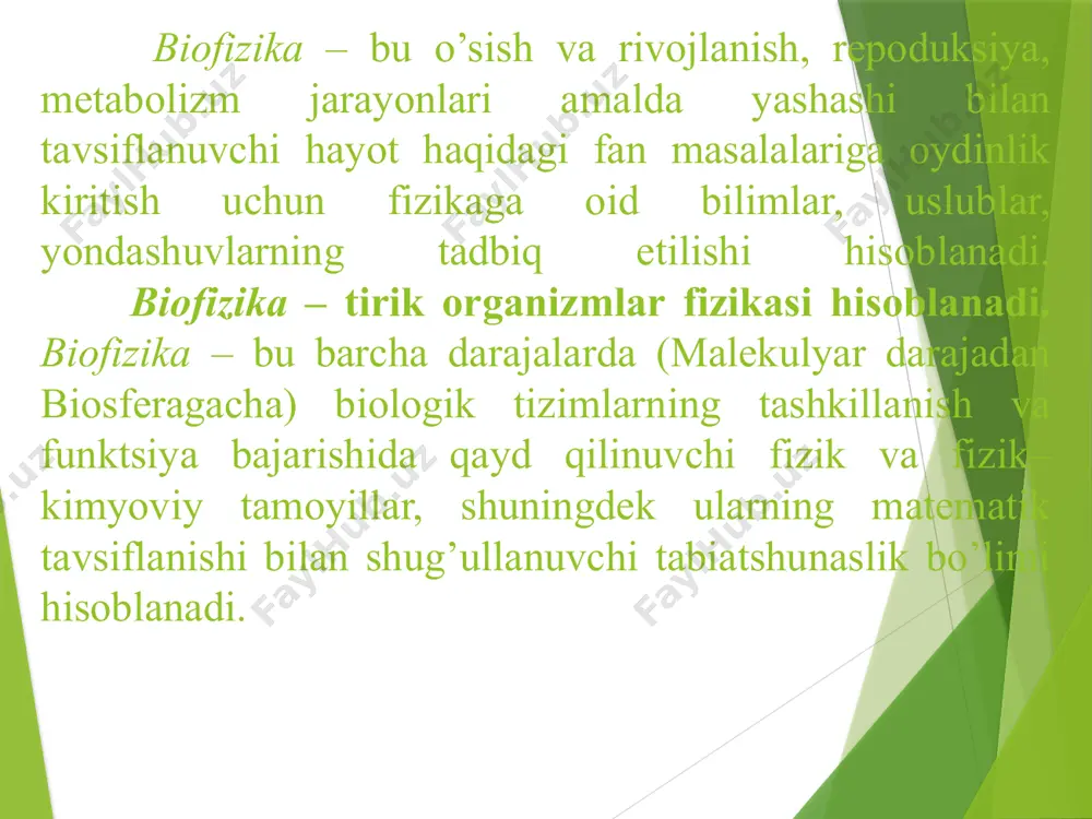 yaklar tuzilishini qiyosiy o’rganib, zamonaviy biomexanika, dinamika va biofizikaga oid boshlang’ich fikrlarni ta’kidlab o’tadi. fizik olim isaak nyutyan (1643–1727) organizmda amalga oshuvchi fiziologik jarayonlar, jumladan rangli ko’rish mexanizmini o’rgangan. i.nyutyan quyidagi fikrlarni keltiradi: «...qandaydir efir moddaning tanaga kirib kelishi... ushbu efirdan tashqi sezgi organlarining tebranishi va miyaga ta’sir ko’rsatishi, miyadan esa muskullarga tomon tebranish uzatilishi qayd qilinadi...». qo’zg’aluvchan to’qimalar biofizikasi yo’nalishining tarixi bolyonya universiteti professorii l.galvani (luigi galvani; 1737–1798) tomonidan amalga oshirilgan tajribalar bilan bog`liq hisoblanadi. l.galvani tasosdifiy holatda baqa muskuli tuzilishini o’rganish davomida muskullarning elektrofiziologik qo’zg’alish xossasini («elettricità animale») kashf qilgan. elektryafiziologiya soxasining shakllanishi va rivojlanishida a.volta (alessandrya vyalta; 1745–1827) o’z tajribalari bilan katta hissa qo’shgan, l.galvani tajribasini fizik jihatdan asosslab bergan. biofizika fani bevosita tabiiy fanlar, fizika, matematika, kimyo va shuningdek, fiziologiya, tibbiyot fanlarining shakllanishi va rivojlanishi bilan bog`liqligi sababli, buyuk ajdodlarimiz bo’lgan – abu ali ibn sino, beruniy, mirzo ulug’bek, axmad al–farg’oniy, al–xorazmiy kabi qomusiy donishmand allomalarning …