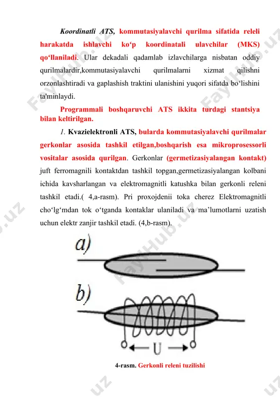 chastotaga teng boʻlgan signal tashkil etiladi,harbir raqamga ma’lum chastotali signal toʻgʻri keladi; signalni ishonchliligini aniqlash uchun har bir signalga (harbir raqamga) ikkita chastota ishlatiladi-pastki va yuqorigi gruhli chastotalardan,ularni qiymatlari xisoblash orqali (intuisiya orqali) aniqlanadi (8.6-rasm). 6-rasm. tonalli (chastotali)usul orqali abonent raqamni terish klaviaturasi telefon toʻrining alokasini keng tarqalishi sharofati bilan, raqamli tarmoqlarning resurslarga kirish va internetga chiqish uchun ommobob vosita sifatida boʻlib qolmoqda. kompyuterning ma'lumotlarini uzatishn bajarilishi quyidagicha boʻlishi mumkin: analogli liniya (al) boʻyicha; raqamli analogli liniya boʻyicha. raqamli ma’lumotlarni analogli liniya boʻyicha uzatish nutqli chastota kanalida modemlarni qoʻllash orqali amalga oshiriladi,buerda maksimal uzatish tezligi-56 kbit/s ga erishish shu xolda boʻladiki,qachonki ma’lumotlarni uzatish yoʻlida ats hammasi raqamli boʻlsa. raqamli al, tonalli chastota oraligʻidagi olaqaga nisbatan, undan ham katta tezlikda va arzonroq narxda uzatishi mumkin. raqamli al, analoglini oldida ushbu afzalliklariga ega: bir qancha nutqli kanallarni vaqtinchalik zichlashtirish usuli orqali oson multipleksrlash; kodlashtirishni soddaligi; abonenli signalizasiyalashni yangi imkoniyatlari. raqamli uzatishni kamchiliklariga …