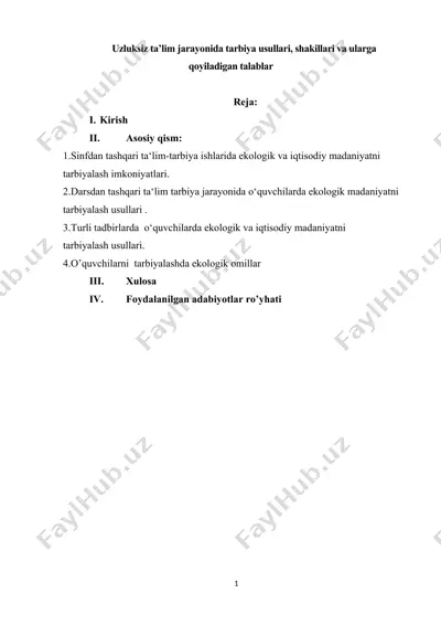 ekologik va iqtisodiy madaniyatni tarbiyalash — DOC
