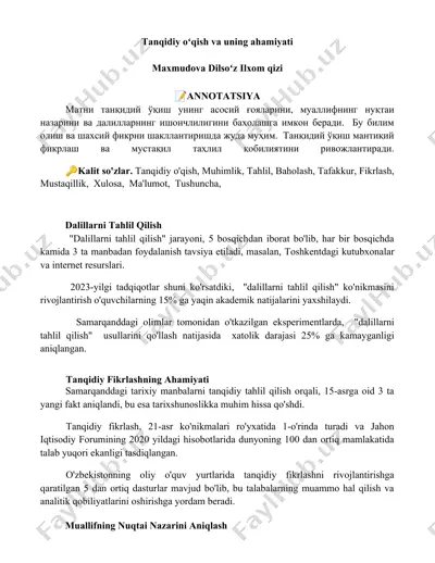 tanqidiy oʻqish va uning ahamiyati — DOCX