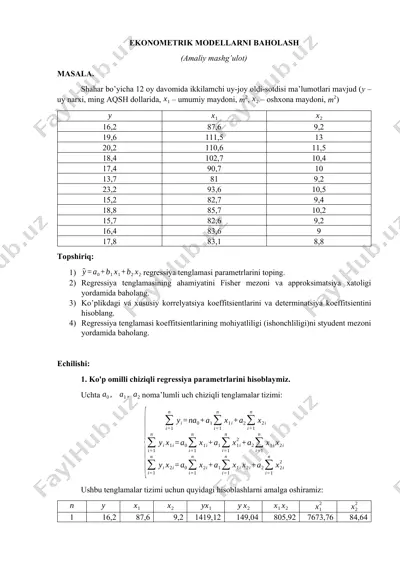 ekonometrik modellarni baholash — DOCX