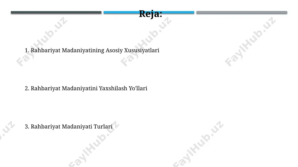 ish zarurligini ko'rsatadi. ishchi samaradorligi va boshqaruv madaniyati boshqaruv madaniyatida 5 ta asosiy qiymatni aniqlash va ularga rioya qilish, xodimlarni jalb qilish va ularning motivatsiyasini 20% ga oshirishi mumkin. samarali jamoa yaratish uchun, loyihalarni boshqarish metodlari (masalan, agile) ni qo'llash orqali 15% ga ish unumdorligini oshirish mumkin. boshqaruv madaniyati turlari samarali boshqaruv madaniyatini yaratish uchun 3 ta kalit omil: ochiq aloqa, ishonch va jamoaviy maqsadlarga erishishga qaratilgan hamkorlik. boshqaruv madaniyatining 4 asosiy turi mavjud: avtoritar, demokratik, liberal va transformatsion, ularning har biri turli xil rahbarlik uslublari va tashkilot ichidagi munosabatlar bilan tavsiflanadi. madaniyatning tashkilotga ta'siri madaniyatning yuqori darajadagi ishonchga (masalan, 80% dan yuqori) ega boʻlgan tashkilotlardagi samaradorlikka ijobiy ta'siri 20% ga oshirishini koʻrsatadigan tadqiqotlar mavjud. innovatsiya darajasi bilan tashkilot madaniyatining ochiqlik va xavfni qabul qilish kabi oʻlchamlari oʻrtasida kuchli (r = 0.7) korrelyatsiya kuzatilgan. boshqaruv madaniyatini yaxshilash shaffoflik va adolatli boshqaruv prinsiplarini joriy etish orqali, xodimlar qoniqish darajasi 40% ga …