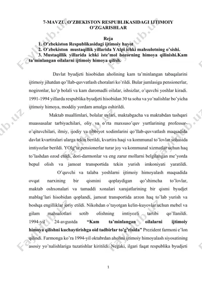 o'zbekiston respublikasidagi ijtimoiy o'zgarishlar — DOCX