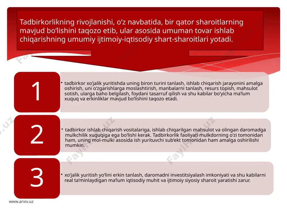 uquqi borligiga guvohlik beruvchi qimmatli qog‘ozdir. dividend (lotincha dividendus - bo‘lishga tegishli) – aksiya egasiga to‘lanadigan daromad. dividend vositasida aksiya egasi qimmatli qog‘ozning shu turiga qo‘yilgan pul mablag‘lari (kapital) ning tegishli qismiga o‘zining mulkchilik huquqini iqtisodiy jihatdan ro‘yobga chiqaradi. www.arxiv.uz etiboringiz uchun rahmat! www.arxiv.uz image2.jpeg image3.jpeg
