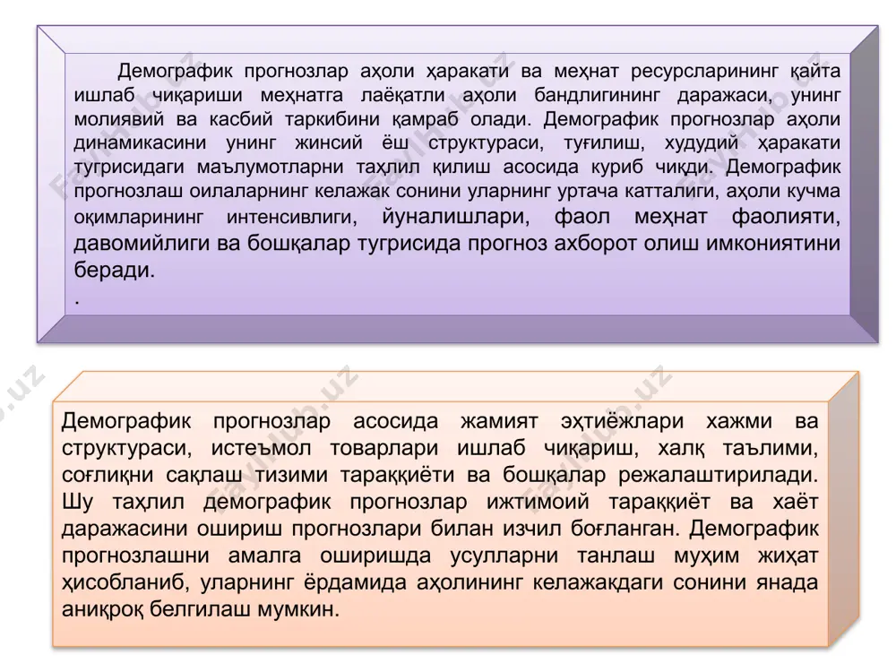 хона- ларнинг эга- лари), лекин «ишга эга эмаслар» ишлари бор, лекин ишла- майдилар «рас ман ишлаёт ган ҳисоблана дилар) корхонала ри бор, ле кин ишла- майдилар мисол сифатида а+шда ишлаб чи қилган макроиқтисодий чизиқли моделни кўриш мумкин: с=0,47+0,999с -1 +0,17у -1 -7,134  рс, бу ерда: с-шахсий истеъмол, млрд. доллар ( ўзгармас нархларда); с -1 -ўтган (базис) йилдаги шахсий истеъмол; у -1 -базис йилдаги мд;  рс-шахсий истеъмол товарларининг нархлар индекси. а+шнинг деярли бар қарор юқори ривожланган тизимида мднинг ўсиши оддий экстрополяция усули ор қали мд трендидан фойдаланиши билан аниқланади ва у етарлича мавжуд омил б ўлиб чиқади. /docprops/thumbnail.jpeg