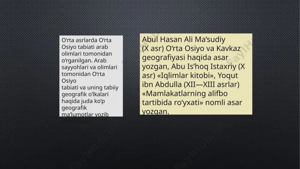 larida buyuk ipak yoʻlining shimoliy tarmogʻiga geografik tavsif berib, unda shahar va aholi punktlarining mavjudligini qayd etganlar. 9-10-asrlar. qirg'iziston hududida. arab geograflarining maʼlumotlariga qaraganda, buyuk ipak yoʻlining barcha tarmoqlari kabi savdo yoʻlining shimoliy tarmogʻi ham alohida oʻrin tutganligini aytish mumkin o'rta osiyoga kelgan arab sayyohlari ibn battuta yoqubibn abdulla ibnistahriy almasudiy ibnhurdodbek ibn alfaqih ibn battuta 1325 yili yozida marokashdan hajga boruvchilar karvoniga qo‘shilib safarga chiqqan va deyarli barcha musulmon mamlakatlarida bo‘lga ibn battuta fors va turkiy tillarni ham yaxshi bilgan. uning «tuhfat an-nuzzor fi g‘aroyib al-amsor va ajoyib al-afsar» («turli shahar va safarlardagi ajoyibotlar shohidi bo‘lganlar uchun tuhfa») asari yaqin sharq va o‘rta osiyo geogpafiyasi tarixini tadqiq etishda muhim manba hisoblanadi. ushbu asar ibn battuta zamonidagi (turmushga oid) adabiyotning namunasi bo‘lib, o‘z davrining adabiy va psixologik yodgorliklaridan biridir. u ilmiy manbalarda «sayohatnoma» deb ataladi. ibn battuta asarlari 80 dan ortiq yevropa va osiyo xalqlari tillarigatarjima qilingan. i. b. faoliyati …
