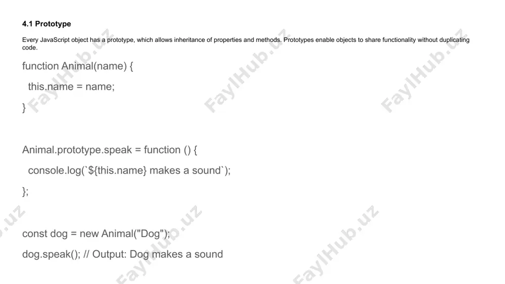 completion (or failure) of an asynchronous operation. function fetchdata() { return new promise((resolve, reject) => { settimeout(() => resolve("data fetched"), 1000); }); } fetchdata().then((data) => console.log(data)); // output: data fetched real-world example : fetching data from an api. function fetchuserdata(userid) { return new promise((resolve, reject) => { settimeout(() => { const users = { 1: "alice", 2: "bob" }; resolve(users[userid]); }, 1000); }); } fetchuserdata(1).then((user) => console.log(user)); // output: alice 4.3.2 async/await async/await provides a cleaner syntax for working with promises. async function getdata() { const data = await fetchdata(); console.log(data); // output: data fetched } getdata(); real-world example : chaining multiple asynchronous operations. async function getuserandposts(userid) { const user = await fetchuserdata(userid); const posts = await fetchposts(user); console.log(`${user}'s posts:`, posts); } getuserandposts(1); 1. event loop and asynchronous javascript understanding how javascript handles asynchronous operations is crucial. the event loop is the mechanism that allows javascript to perform non-blocking operations …