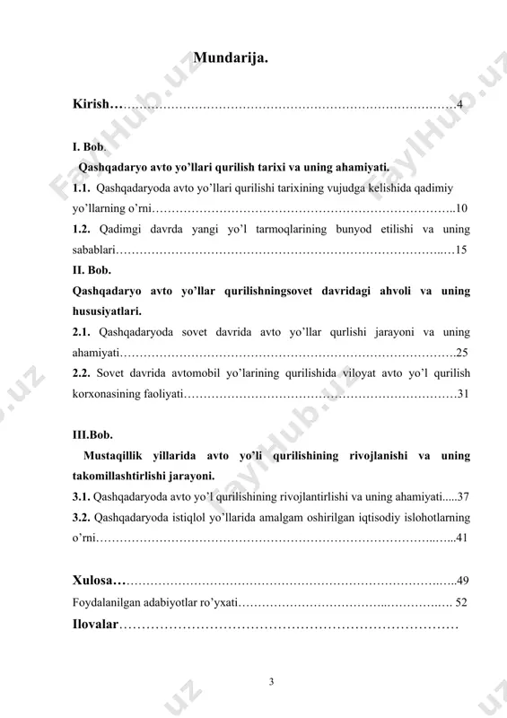 oldi. yo’llar xalqlarimiz hayotida xullas hamma-hamma sohalarda tub burilishli o’zgarishlarning bo’lishlarida muhim rol o’ynab keldi. har bir xalqning o’lkaning shu xalqni o’rab turgan tabiiy muhitga bog’liq ravishda shakllanishi kechmish hayotining taraqqiyoti uni o’rab turgan tabiiy muhitga bog’liqligi aniq. o’lkamizning xalqi dehqonchilik, chorvachilik, bog’dorchilik, pillachilik va boshqa sohalarining eng mashhur ustalari hisoblanishadi. prezidentimiz islom karimov ta’kidlaganlaridek “biz o’z oldimizga qo’yilgan uzoq muddatli strategik maqsadlar, ya’ni zamonaviy rivojlangan demokratik davlatlar qatoriga kirish, iqtisodiyotimizning barqaror o’sishini ta’minlash, hayot sifatini yaxshilash va jahon hamjamiyatida munosib o’rin egallash borasidagi sa’y-harakatlarimiz bugungi kun nuqtai nazardan xolisona baho berishimiz tabiiydir”1. qashqadaryo hududi iqlimining keskin kontinental bo’lishi xalqimizni yo’l qurilishi o’rtasi sifatida ma’lum va mashhur bo’lishiga ham sabab bo’lgan. qashqadaryo 1920 yilga qadar buxoro amirligi tarkibida 1924 yilning 1-noyabrdan qashqadaryo viloyati tashkil topgan. 1927 yildan qashqadaryo viloyati okrug sifatida buxoro viloyati tarkibiga kirdi. 1943 yil 22-yanvardan alohida viloyat sifatida ta’kidlandi. 1960 yil 25- yanvardan qashqadaryo hududi islohotida kichik …