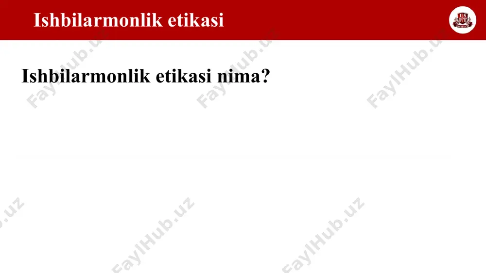 ga qarshi chiqadi, chunki ular bilan biznes aloqalari tugatiladi axloqiy qarorlar qabul qilish bo’yicha qo’llanma adolat konsepsiyasi 04 korxonada adolatli qoidalar o'rnatiladi va qo'llaniladi axloqiy-huquqiy yondashuv 03 bu yondashuv insonning shaxsiy erkinliklari va imtiyozlarini hurmat qilish va himoya qilishga asoslangandir individualistik yondashuv 02 insonning uzoq muddatda o‘ziga foyda keltiradigan biror ishni qilishi axloqiy jihatdan maqbul deb hisoblanadi utilitar yondashuv 01 miqdoriy yondashuv yordamida qarorning axloqiyligini oqlashga urinish. qaror qabul qiluvchi har bir variantning barcha manfaatdor tomonlarga ta'sirini hisobga olishi va eng ko'p odamlarni qoniqtiradigan variantni tanlashi kerak hozirgi vaqtda biznes etikasi muammosiga to'rt xil yondashuv mavjud; yana bir zamonaviy yondashuv; yana bir zamonaviy yondashuv-ijtimoiy aloqalarni integratsiyalash nazariyasi - menejerlardan o'z qarorlari va harakatlarining "to'g'ri" va "noto'g'riligi" ni baholagan holda, muayyan tarmoqlar va korporatsiyalarda amaldagi axloqiy me'yorlarga amal qilishlarini talab qiladi ijtimoiy ma’suliyat haqida asosiy tushunchalar korporativ ijtimoiy mas'uliyat (kim) - axloqiy me'yorlar va odamlarga, jamoalarga va atrof-muhitga nisbatan hurmatga asoslangan …