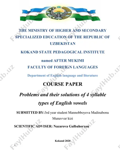 course paper on problems and solutions of 4 syllable types of english vowels — DOC