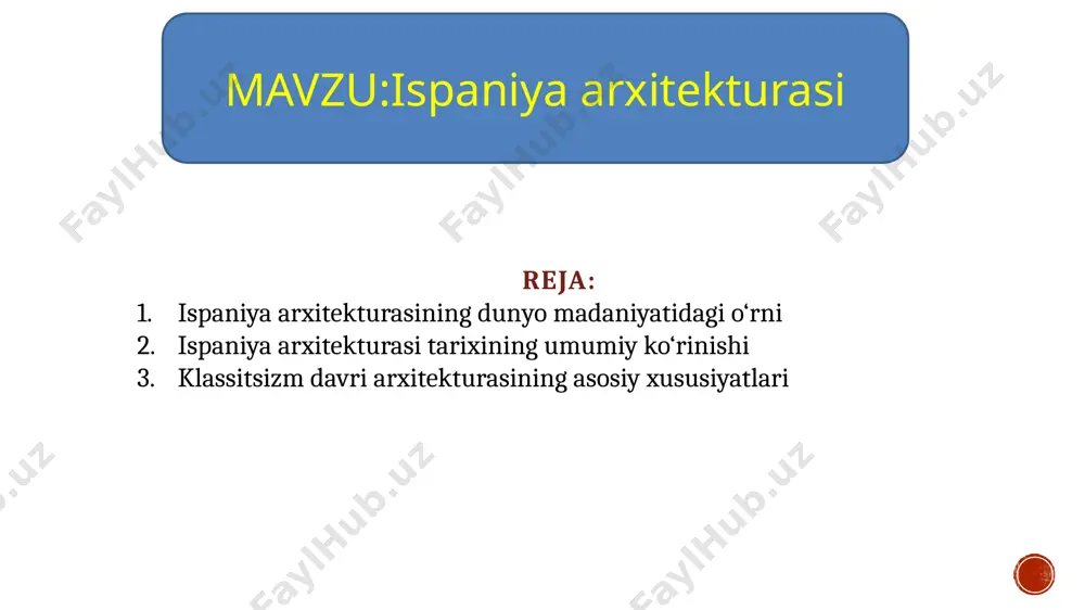 urildi. xix asr oxiri va xx asr boshida ispaniya arxitekturasida modernizm yo‘nalishi shakllandi. ayniqsa, antoni gaudining ijodi dunyo miqyosida mashhur bo‘ldi. uning barselonadagi sagrada familia sobori, casa batlló, casa milà (la pedrera) va park güell kabi asarlari o‘zining betakror shakllari, tabiiylikka yaqin uslubi va rang-barang mozaikalari bilan ajralib turadi. gaudining ijodi nafaqat ispaniya, balki jahon arxitekturasiga katta ta’sir ko‘rsatgan. zamonaviy davrda ham ispaniya arxitekturasi jahon miqyosida ilg‘or o‘rin egallab kelmoqda. xx asrda santiago calatrava futuristik uslubdagi inshootlari bilan tanildi. uning valencia shahridagi “kelajak shahri” (ciudad de las artes y las ciencias) majmuasi, ko‘priklari va muzeylari zamonaviy texnologiyalar va san’at uyg‘unligini ifodalaydi. bilbao shahridagi guggenheim muzeyi, madrid va barselonadagi zamonaviy osmono‘par binolar ham ispaniyaning yangi me’moriy qiyofasini shakllantirmoqda. ispaniya arxitekturasi tarixini o‘rganishda uning har bir davri o‘ziga xos uslub va tamoyillar bilan ajralib turadi. masalan, rim davridan qolgan inshootlar hozirgacha saqlanib kelmoqda va ular unesconing butunjahon merosi ro‘yxatiga kiritilgan. segoviya akvedugi …