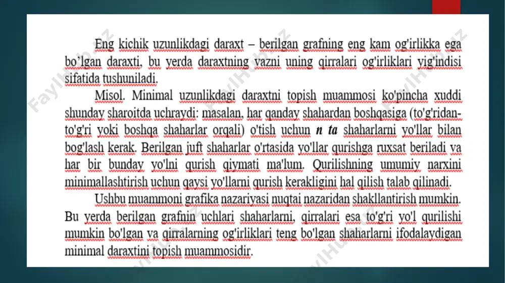 7-ma’ruza: graflarda eng kichik uzunlikdagi daraxtlarni qurish algoritmlari - Page 2