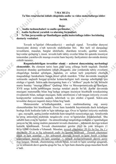 tovush to’lqinlari (mexanikaviy) – anologli signal — DOCX