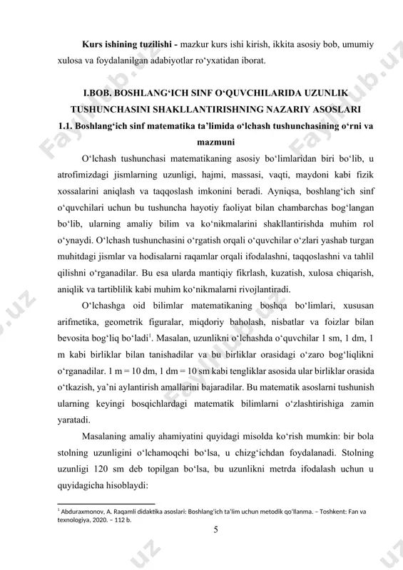 — miqdorni aniqlash orqali qaror qabul qilish, masalan, qaysi idishda ko‘proq suv borligini aniqlash, qaysi buyum og‘irroq yoki engilroq ekanini aniqlashdir. bunday bilimlar bola ongida miqdoriy farqlarni idrok qilish, kuzatish va taqqoslash ko‘nikmalarini shakllantiradi[footnoteref:2]. [2: axmedova, m. boshlang‘ich sinflarda o‘quvchilarda matematik tafakkurni rivojlantirish. – toshkent: o‘qituvchi, 2019. – 96 b.] o‘lchashning yana bir muhim jihati — u grafik va vizual tasvirlar bilan chambarchas bog‘liq. masalan, chiziqli o‘lchamlarni o‘rganishda o‘quvchilar chizilgan to‘g‘ri chiziqlarning uzunligini o‘lchaydilar, ularni taqqoslaydilar, ularni tahlil qiladilar. bu esa matematik tafakkur bilan birga fazoviy tasavvur va motorik harakatlarni ham rivojlantiradi. boshlang‘ich sinflarda o‘lchashni o‘rgatishning samaradorligi ko‘p jihatdan didaktik materiallar va o‘yinli metodlardan foydalanishga ham bog‘liq. masalan, "qaysi ip uzun?" yoki "kimning kitobi og‘irroq?" kabi savollar orqali o‘quvchilar o‘z bilimlarini real muhitda sinab ko‘rish imkoniga ega bo‘ladilar. bu ularda bilimga bo‘lgan qiziqishni oshiradi, o‘z mustaqil fikrini ayta olishga, tajriba o‘tkazishga va natija chiqarishga o‘rgatadi. o‘lchashga oid bilimlar faqat matematika …